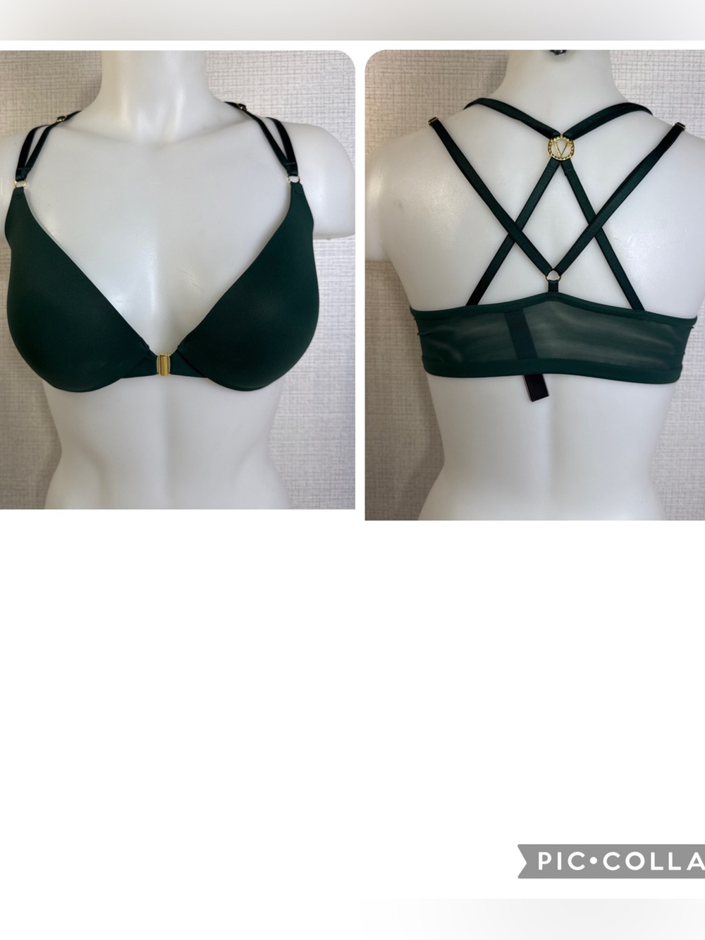 Victoria Secret Uplift Plunge Bra 32DD Front Close Strappy Bling Emblem Sexy New